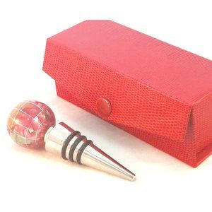 Wine Stopper Cork Around The World Glass Marble w/Case By Alexander Xalifano